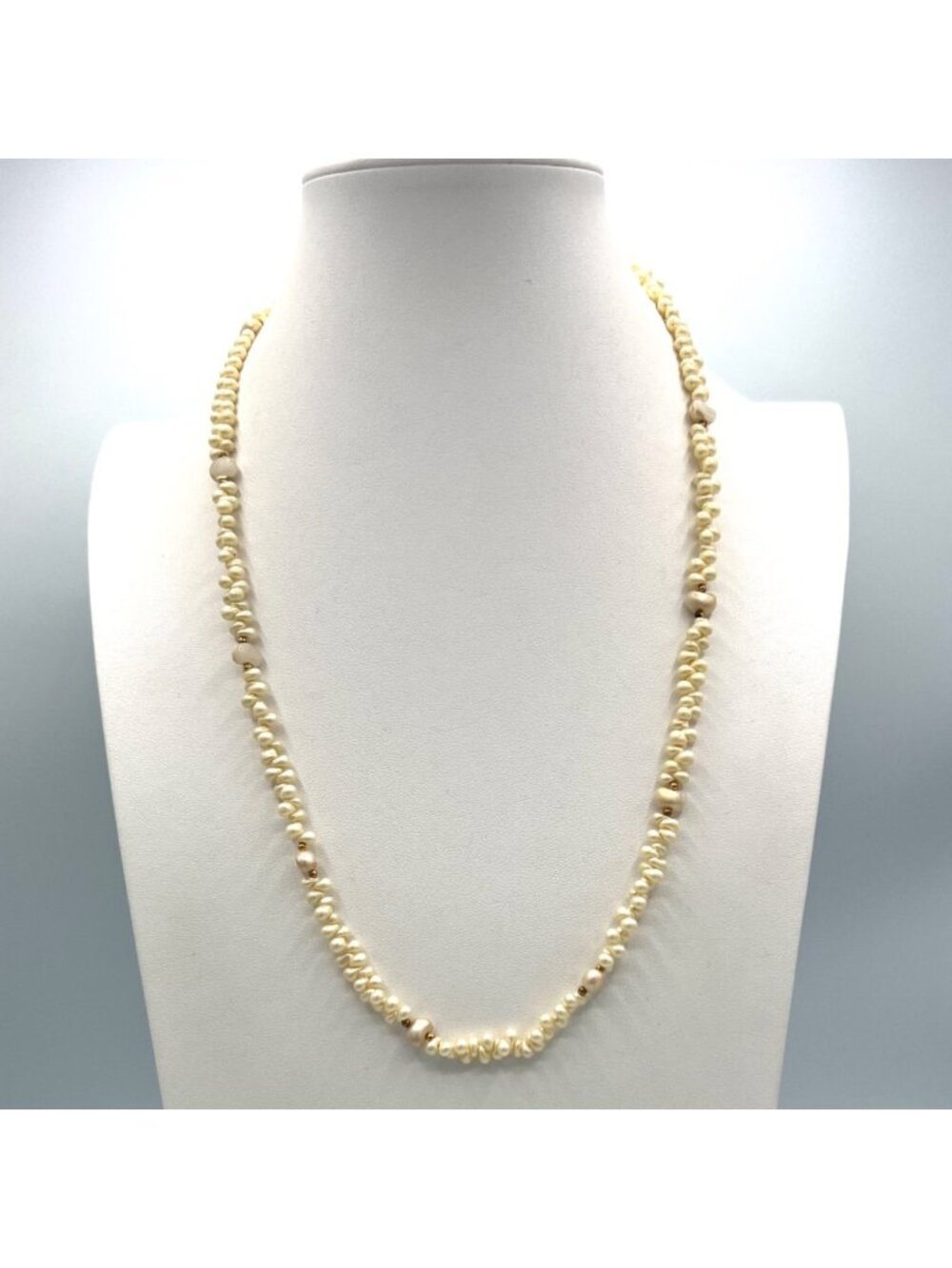 Vintage Marvella Faux Pearl Necklace Cream Baroque Beads Signed Gold Tone